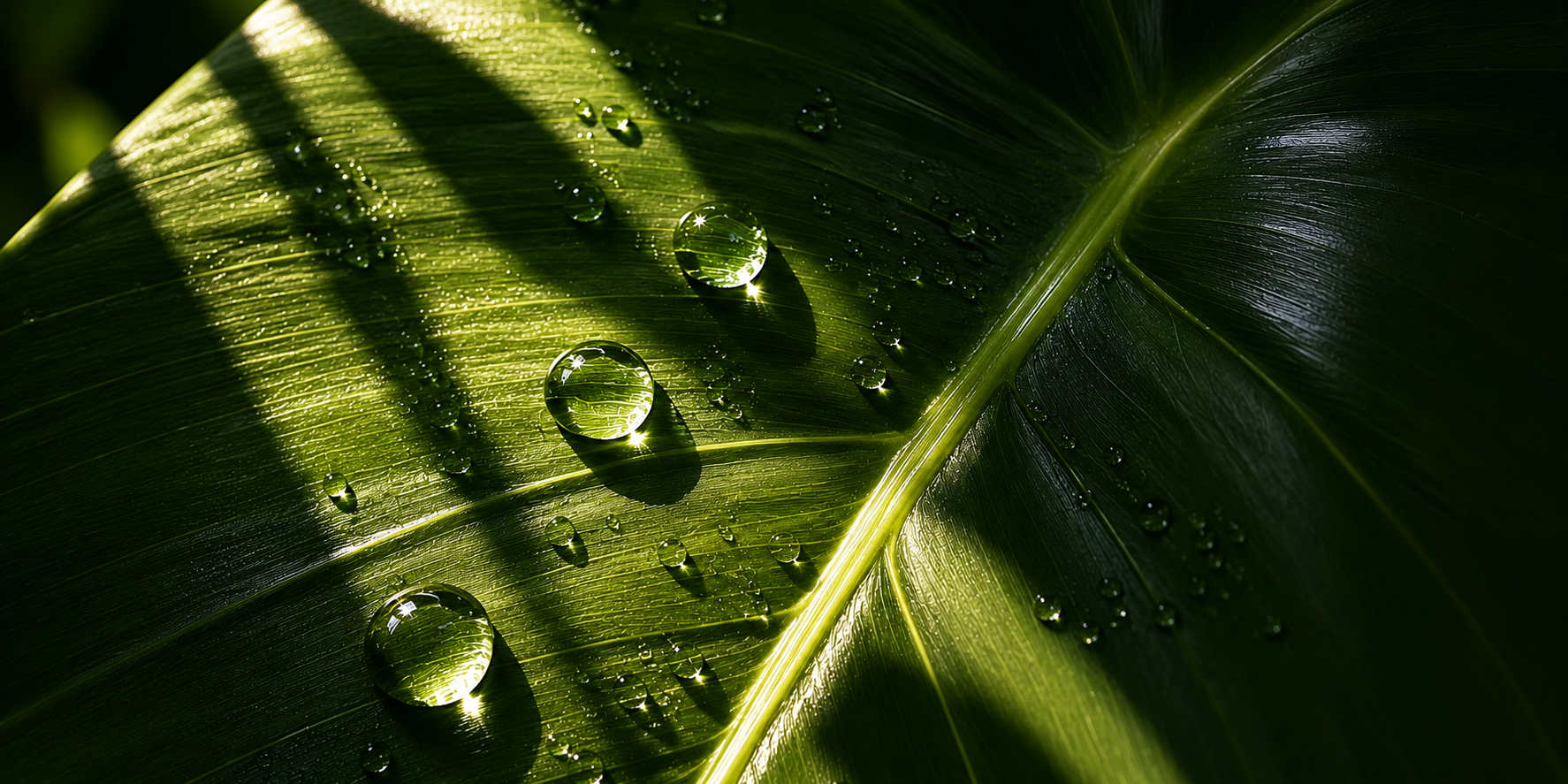 Botanical leaf texture with natural water droplets